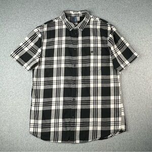 Men’s Divided Black & White Plaid Short-Sleeve Button-Down Shirt Cotton Large